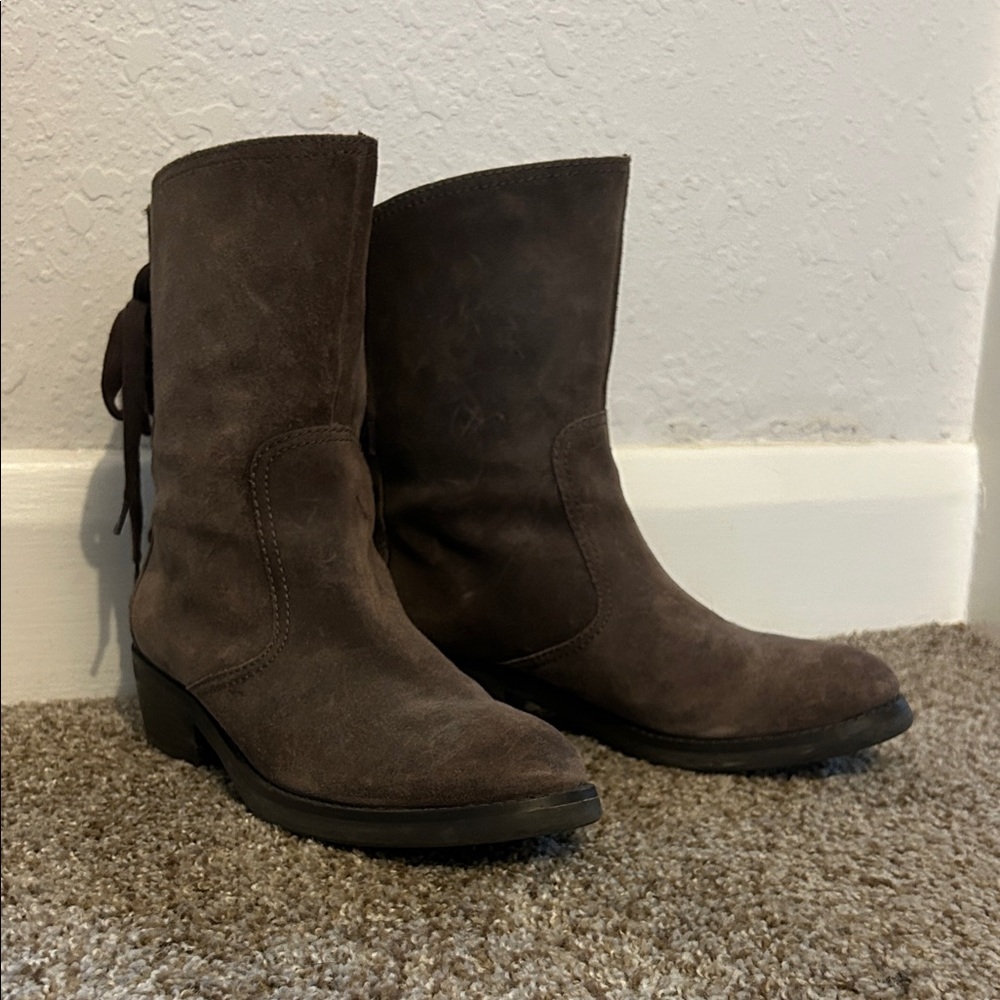 Nine West Women's Dark Brown Suede Lace-Up Ankle Boots